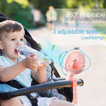 INNOLV Stroller Fan Clip on for Baby, Battery Operated Fans Portable Mini Handheld with Battery Powe...