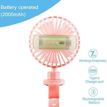 INNOLV Stroller Fan Clip on for Baby, Battery Operated Fans Portable Mini Handheld with Battery Powered and Flexible Silicon Strap,3 Speeds Personal Fan for Car Seat,Bike/Camping(Pink)