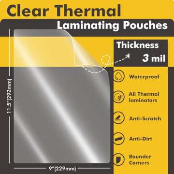 Koala Laminating Pouches - 100 Pack of 3 Mil Clear Thermal Sheets for Photos and Documents