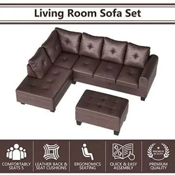 DKLGG Storage Ottoman, Modern PU Leather L-Shaped Couch Modular Sectional w/Cup Holder, Living Room Furniture Set for Apartment, Small Space, Right Hand Sofa, Dark Brown