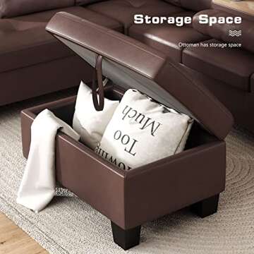 DKLGG Storage Ottoman, Modern PU Leather L-Shaped Couch Modular Sectional w/Cup Holder, Living Room Furniture Set for Apartment, Small Space, Right Hand Sofa, Dark Brown