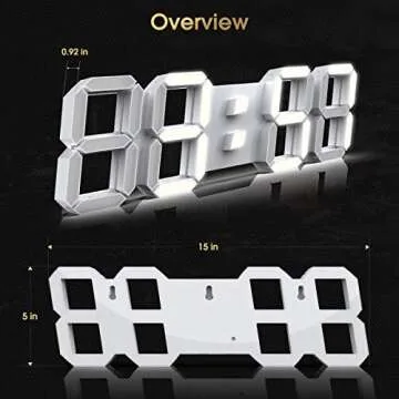 KWYDYP 15'' 3D LED Wall Clock with Remote Control 12/24Hr Time/Date Temp Display Nightlight Alarm Digital Clock for Office/Home/Living Room/School (Cool White)