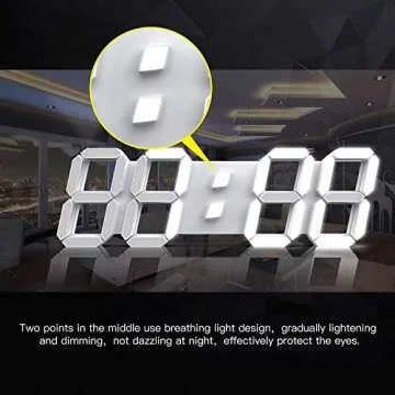 KWYDYP 15'' 3D LED Wall Clock with Remote Control 12/24Hr Time/Date Temp Display Nightlight Alarm Digital Clock for Office/Home/Living Room/School (Cool White)