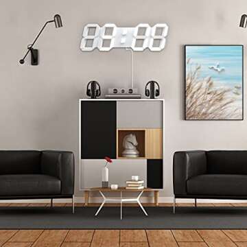 KWYDYP 15'' 3D LED Wall Clock with Remote Control 12/24Hr Time/Date Temp Display Nightlight Alarm Digital Clock for Office/Home/Living Room/School (Cool White)
