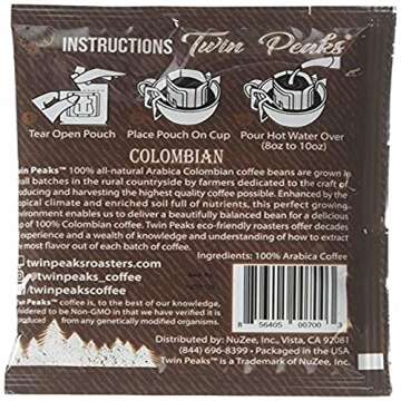 Coffee Blenders Twin Peaks Premium 100% All Natural Single Serve Pour Over Arabica Coffee, Non GMO, Colombian, 4.2 Oz