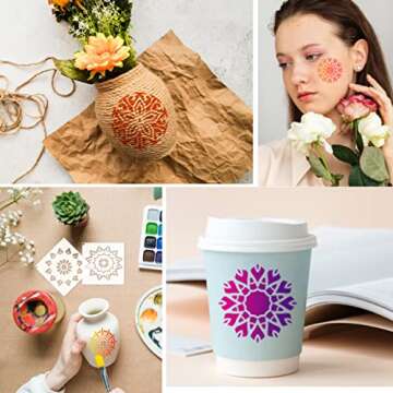 Mandala Stencils for Dot Painting 3 Inch Tiny Small Mandala Stencil Patterns Reusable Rangoli Art Paint Stencils for Adults Kids Crafts on Fabric Rock Acrylic Furniture (60 Mandala)