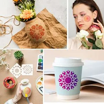 Mandala Stencils for Dot Painting 3 Inch Tiny Small Mandala Stencil Patterns Reusable Rangoli Art Paint Stencils for Adults Kids Crafts on Fabric Rock Acrylic Furniture (60 Mandala)