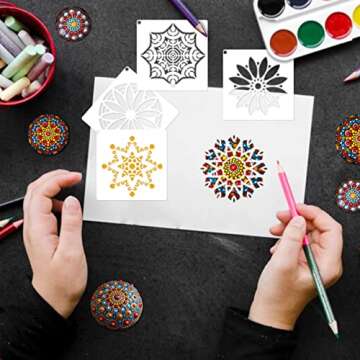 Mandala Stencils for Dot Painting 3 Inch Tiny Small Mandala Stencil Patterns Reusable Rangoli Art Paint Stencils for Adults Kids Crafts on Fabric Rock Acrylic Furniture (60 Mandala)