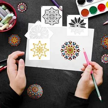 Mandala Stencils for Dot Painting 3 Inch Tiny Small Mandala Stencil Patterns Reusable Rangoli Art Paint Stencils for Adults Kids Crafts on Fabric Rock Acrylic Furniture (60 Mandala)