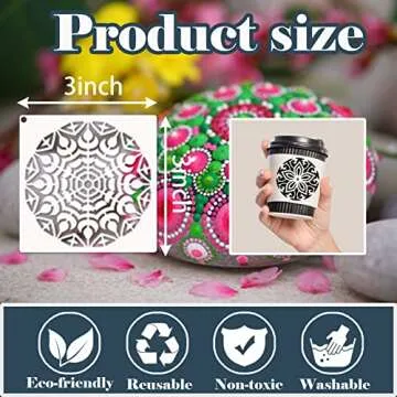 Mandala Stencils for Dot Painting 3 Inch Tiny Small Mandala Stencil Patterns Reusable Rangoli Art Paint Stencils for Adults Kids Crafts on Fabric Rock Acrylic Furniture (60 Mandala)