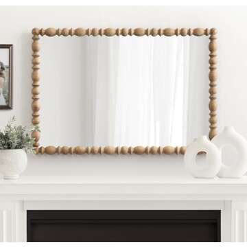 Kate and Laurel Prindle Turned Wood Beaded Rectangle Mirror, 23 x 34, Hazelnut, Vintage Coastal Rectangular Wall Mirror for Use as Fireplace Mantel Mirror Bathroom Mirror for Over Sink