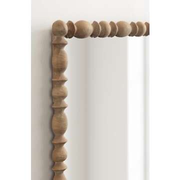 Kate and Laurel Prindle Turned Wood Beaded Rectangle Mirror, 23 x 34, Hazelnut, Vintage Coastal Rectangular Wall Mirror for Use as Fireplace Mantel Mirror Bathroom Mirror for Over Sink