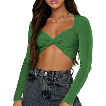 SOFIA'S CHOICE Stylish V Neck Knot Front Crop Top