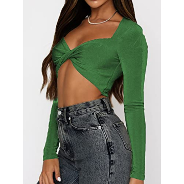 SOFIA'S CHOICE Stylish V Neck Knot Front Crop Top