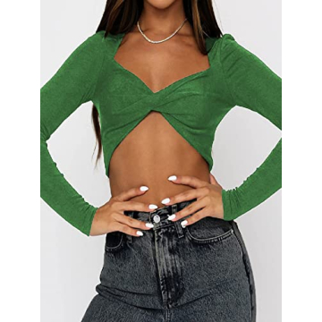 SOFIA'S CHOICE Stylish V Neck Knot Front Crop Top