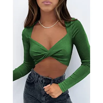 SOFIA'S CHOICE Stylish V Neck Knot Front Crop Top