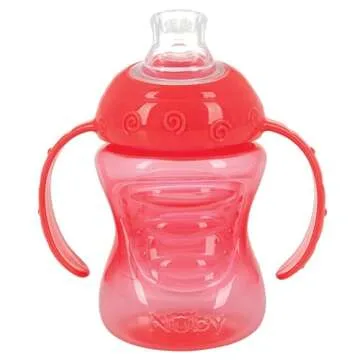 Nuby Plastic 2-Pack Two-Handle No-Spill Super Spout Grip N' Sip Cups, 8oz, Coral and Aqua