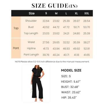 PRETTYGARDEN Women's Summer 2 Piece Outfits Casual Tracksuit Short Sleeve Button Down Shirts Long Pant Lounge Sets 2024(Solid Black,Medium)