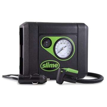 Slime 40060 Tire Inflator - Compact, Portable Car Air Compressor with LED Light