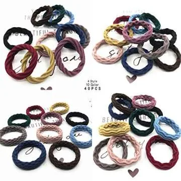 Charmory Hair Tie, 40pcs Hair Ties for Thick Hair, No Crease, Seamless Cotton Hair Bands for Women, Multicolor