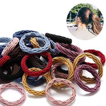 Charmory Hair Tie, 40pcs Hair Ties for Thick Hair, No Crease, Seamless Cotton Hair Bands for Women, Multicolor