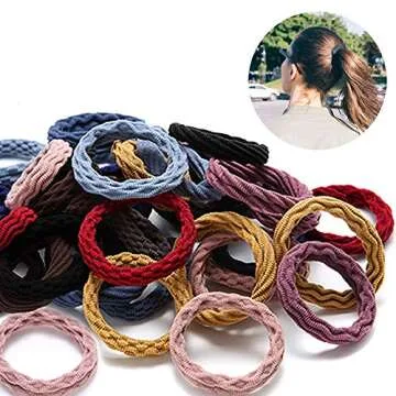 Charmory Hair Tie, 40pcs Hair Ties for Thick Hair, No Crease, Seamless Cotton Hair Bands for Women, Multicolor