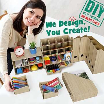 Eco-Friendly Desk Organizer with 14 Compartments and Drawer