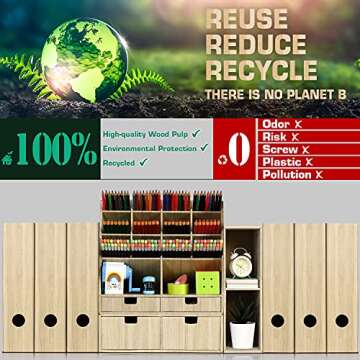 Eco-Friendly Desk Organizer with 14 Compartments and Drawer