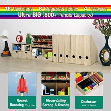 Eco-Friendly Desk Organizer with 14 Compartments and Drawer