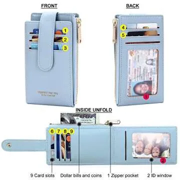 Badiya RFID Card Holder Wallet for Women Slim Wallets Bifold Multi Card Case Zipper Coin Purse