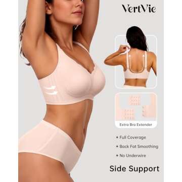 Vertvie Womens Seamless Bras No Underwire Supportive Wireless Push Up Full Coverage Bralette Comfort Scalloped T-Shirt Bra(Skin,XX-Large)