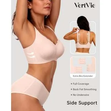 Vertvie Womens Seamless Bras No Underwire Supportive Wireless Push Up Full Coverage Bralette Comfort Scalloped T-Shirt Bra(Skin,XX-Large)