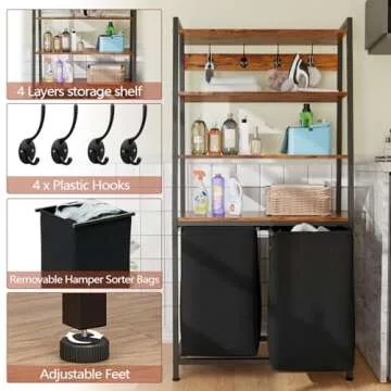 Furnulem 4 Tiers Stylish Laundry Hamper with Shelf