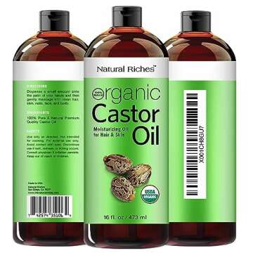 Natural Riches Organic Castor Oil - Cold Pressed, USDA Certified for Hair Growth, Thicker Eyelashes,...