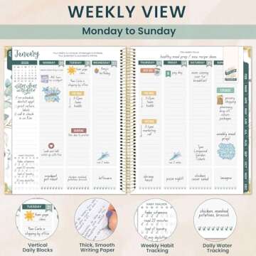 bloom daily planners 2025 Hardcover Calendar Year Goal & Vision Planner (January 2025 - December 2025) - Monthly/Weekly Column View Agenda Organizer - 7.5" x 9" - Eucalyptus, White