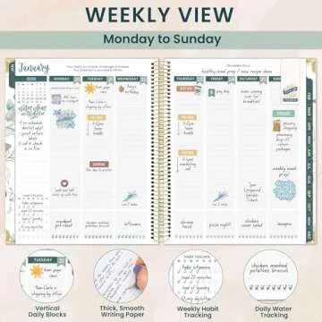 bloom daily planners 2025 Hardcover Calendar Year Goal & Vision Planner (January 2025 - December 2025) - Monthly/Weekly Column View Agenda Organizer - 7.5" x 9" - Eucalyptus, White