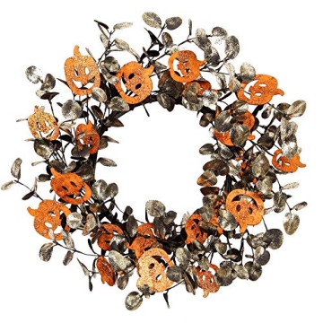 18 Inch Halloween Wreath with Pumpkins and Glitter