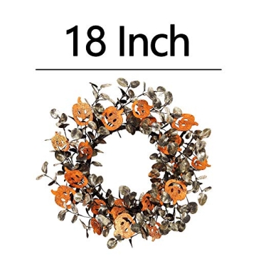 18 Inch Halloween Wreath with Pumpkins and Glitter