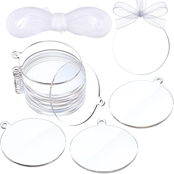 25 Pieces Clear Acrylic Christmas Ornaments Blank Round Christmas Acrylic Ornaments for DIY Craft Ch...