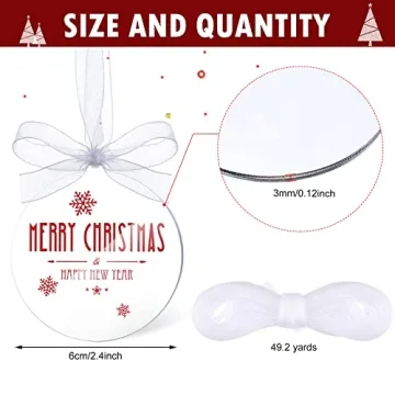 25 Pieces Clear Acrylic Christmas Ornaments Blank Round Christmas Acrylic Ornaments for DIY Craft Christmas Hanging Ornaments for Home Christmas Tree Decoration Hanging Xmas Day Decorations Supplies