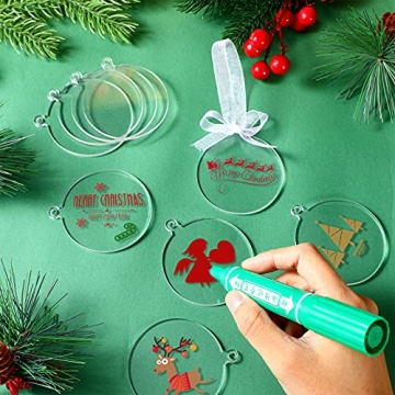 25 Pieces Clear Acrylic Christmas Ornaments Blank Round Christmas Acrylic Ornaments for DIY Craft Christmas Hanging Ornaments for Home Christmas Tree Decoration Hanging Xmas Day Decorations Supplies