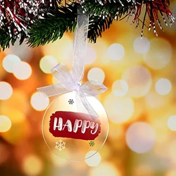 25 Pieces Clear Acrylic Christmas Ornaments Blank Round Christmas Acrylic Ornaments for DIY Craft Christmas Hanging Ornaments for Home Christmas Tree Decoration Hanging Xmas Day Decorations Supplies