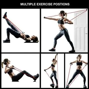 Fitness Band with Handles & Door Anchor | Resistance Tube for Strength Training & Physiotherapy | Free Exercise Guide (#2 Red (Medium))