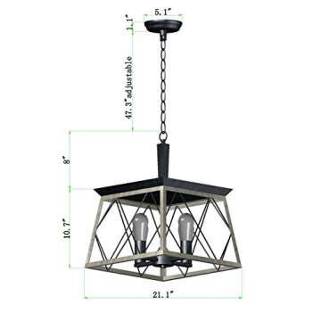 Q&S Farmhouse Vintage Chandelier, Rustic Pendant Light,Industrial Hanging Light Fixture for Dining Room Kitchen Island,Wrought Iron,ORB+Oak White 4 Lights E26 UL Listed