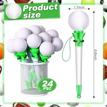 Lincia 24 Pcs Sport Funny Pen Hoop Ballpoint Pen Novelty Pen Bulk Plastic Sports Soccer Basketball Baseball Football Tennis Themed Pen for Birthday Party School Award Party Favor Supplies(Golf)