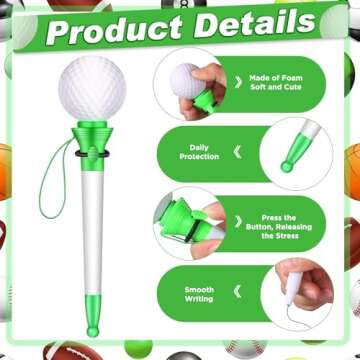 Lincia 24 Pcs Sport Funny Pen Hoop Ballpoint Pen Novelty Pen Bulk Plastic Sports Soccer Basketball Baseball Football Tennis Themed Pen for Birthday Party School Award Party Favor Supplies(Golf)