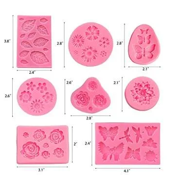 8 Pack Fondant Silicone Molds for Cake Decorating and Crafts