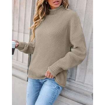 ZESICA Women's Turtleneck Batwing Sleeve Loose Oversized Chunky Knitted Pullover Sweater Jumper Tops,Camel,Medium