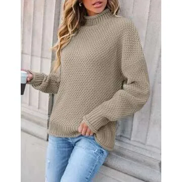 ZESICA Women's Oversized Turtleneck Sweater in Camel