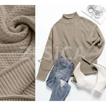 ZESICA Women's Oversized Turtleneck Sweater in Camel